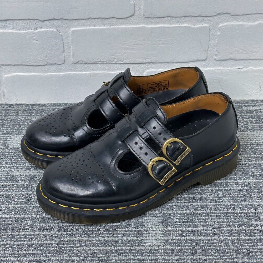 Dr. Martens Doc 8065 Black Leather Mary Jane Double Buckle Shoes Sz 5 12916